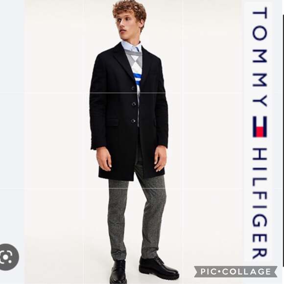 Tommy Hilfiger Men's black wool pea coat gray quilt linedsize XL